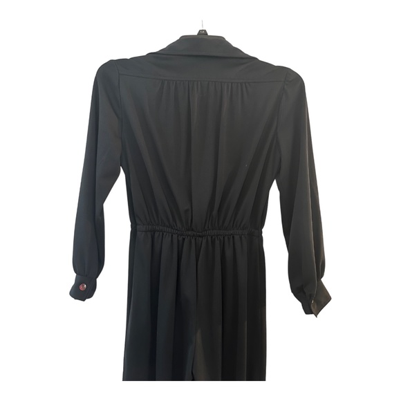 Black Rhinestone Sequined Teeth Zipper Jump Suit Double Knit Wide Leg 1970's - Picture 4 of 11